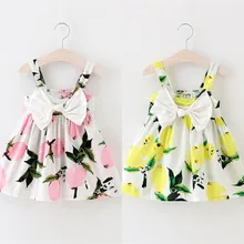 Популярное повседневное летнее платье с цветочным принтом и бантом для маленьких девочек, сарафан, одежда для детей 0-3 лет