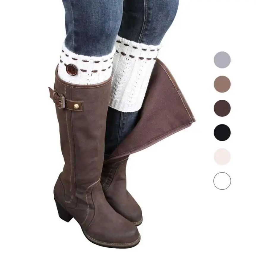 

Fashion 1 Pair Knitted Leg Warmers Boot Cover Black White silicone striped summer 2018 summer top