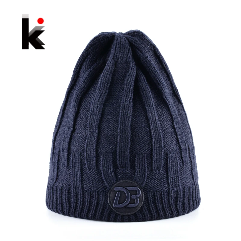 

Winter Beanies Hat For Men Knitting Wool Skullies Caps Women Add Velvet Thicker Men's Knitted Bonnets Beanie Unisex Skis Gorros