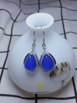 

C72#925 silver inlaid natural chalcedony earrings, clean and bright