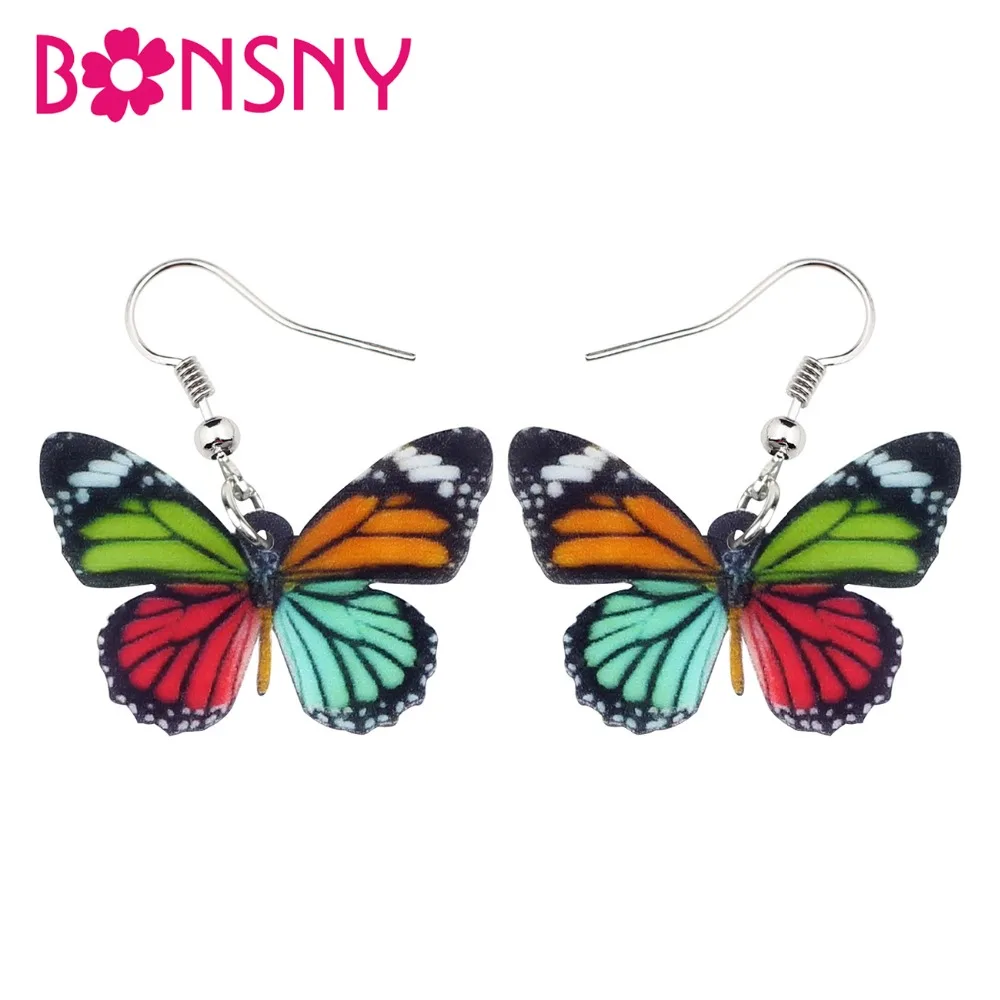 Bonsny Statement Acrylic Cartoon Colorful Butterfly Insect Earrings Drop Dangle Fashion Jewelry For Women Girls Teens Wholesale | Украшения