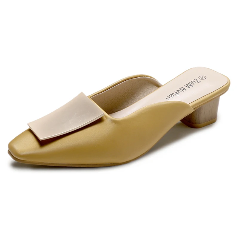 

Moxxy 2019 Luxury Leather Hig Heel Mules Shoes Women Slip On Fashion Ladies Slippers Outdoor Summer Slides Sexy chaussures femme