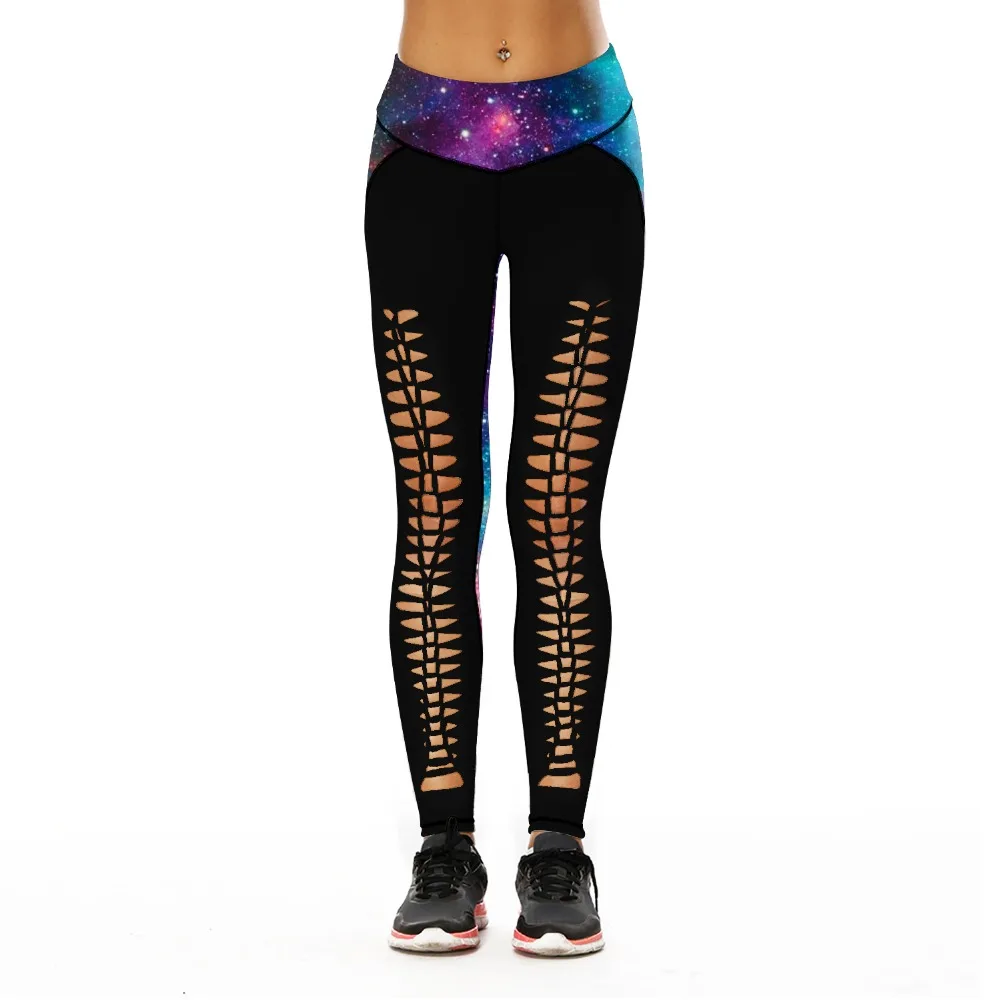 

Women Sport Leggings Elastic Yoga Pants Galaxy 3D Print Running Sweatpants Slim Gym Quick Dry Hollow Out Jeggings Skinny Trouser