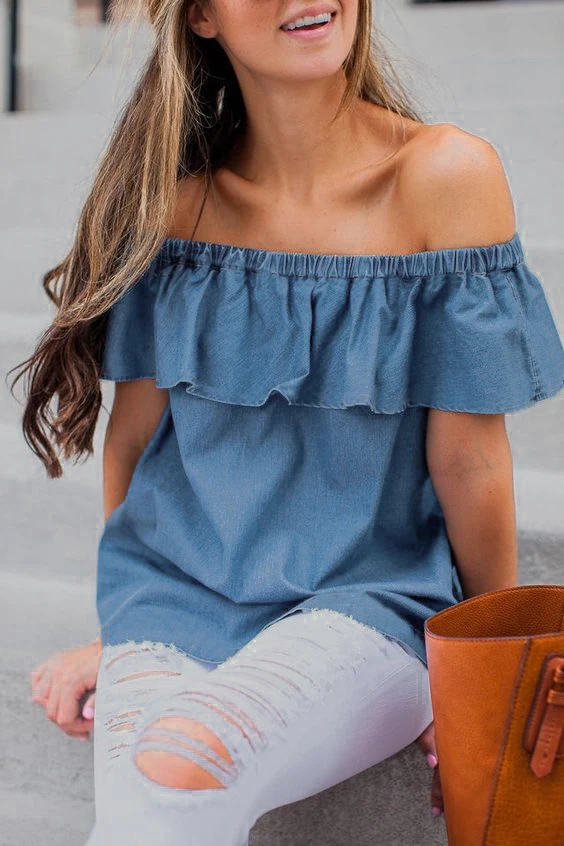 jean off the shoulder shirt