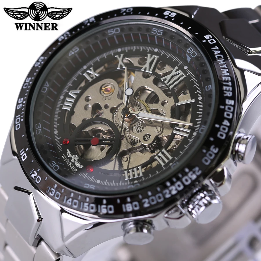 שעון מכני - 2018 Winner Luxury Clock Men Automatic Watch Skeleton