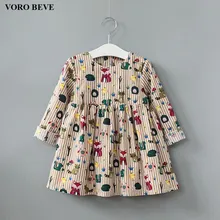 VORO BEVE Filles robes 2017 d’été de mode enfants vêtements Petit renard petit animal rayé robe