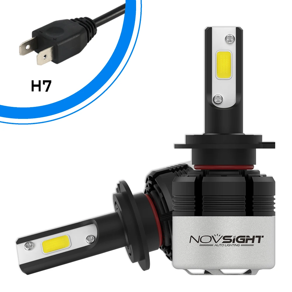NOVSIGHT H7 COB LED Car Headlights Bulbs Single Beam 72W 9000LM White