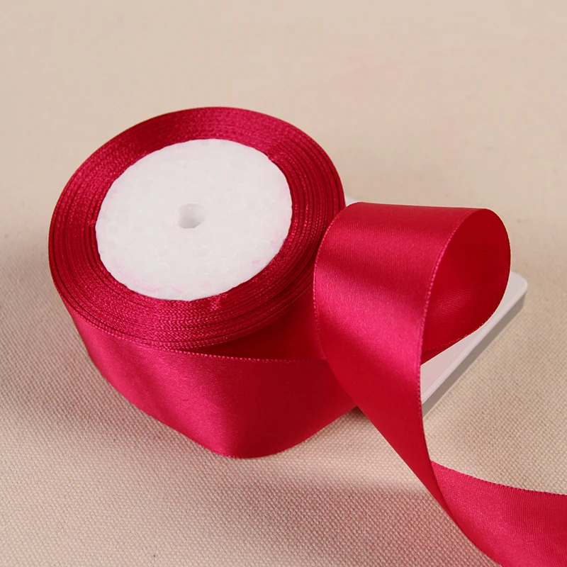4 см шириной 25 ярдов длинная шелковая цветная лента упаковка для свадебного подарка швейная ткань поставки белый черный Тиффани синий - Цвет: Deep Fushia
