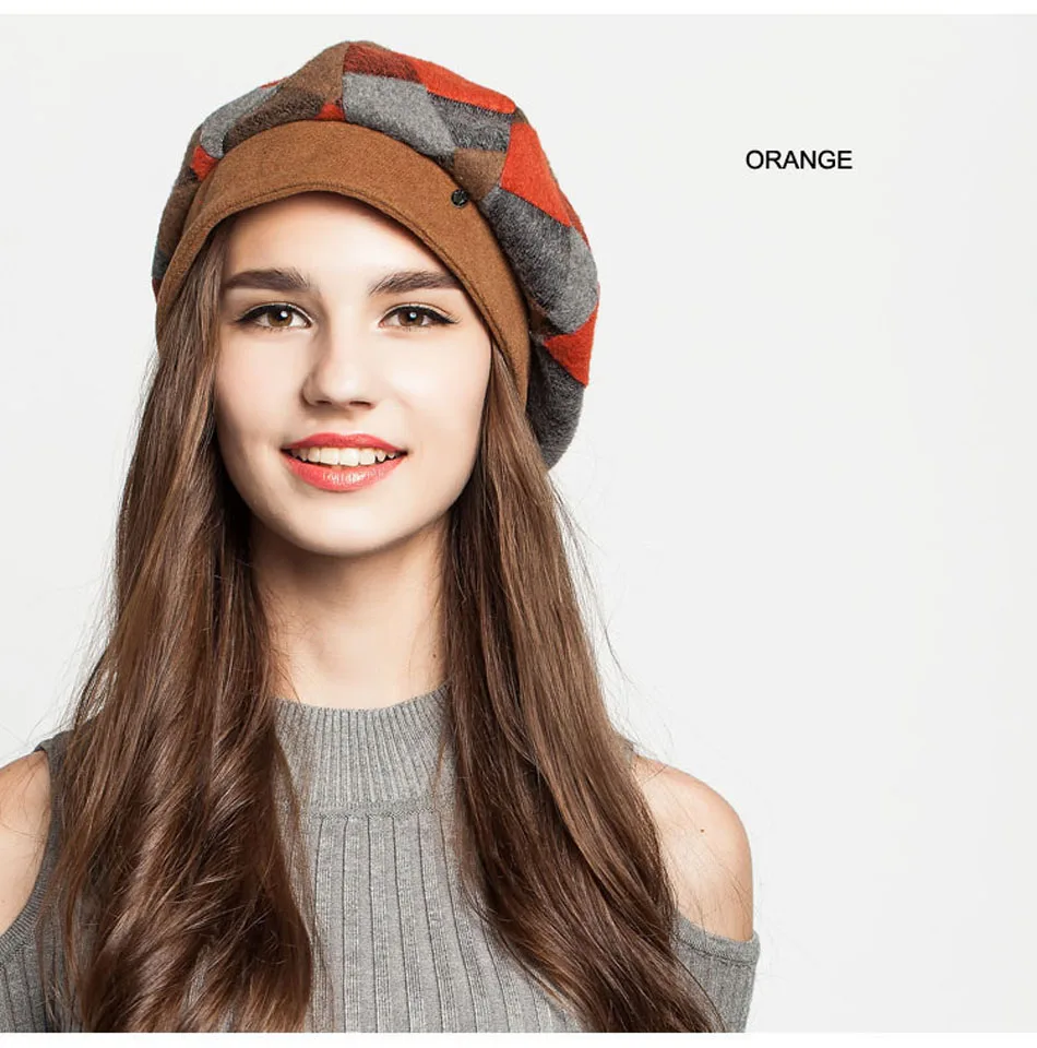 Женские Модные Зеленые красные оранжевые клетчатые береты, элегантные теплые шерстяные береты, повседневные брендовые французские шапки художника