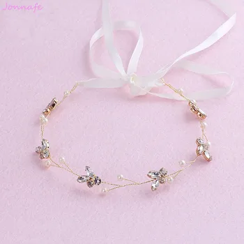 

Jonnafe Simple Crystal Hair Vine Bridal Wreath Handmade Weddind Headband Pearl Hair Accessories Jewelry