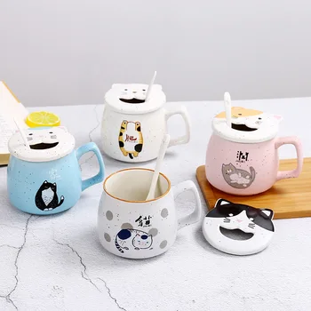 

Japanese-style cat ceramic cup Cute cartoon coffee mug with handle lid Office cup Child milk mug