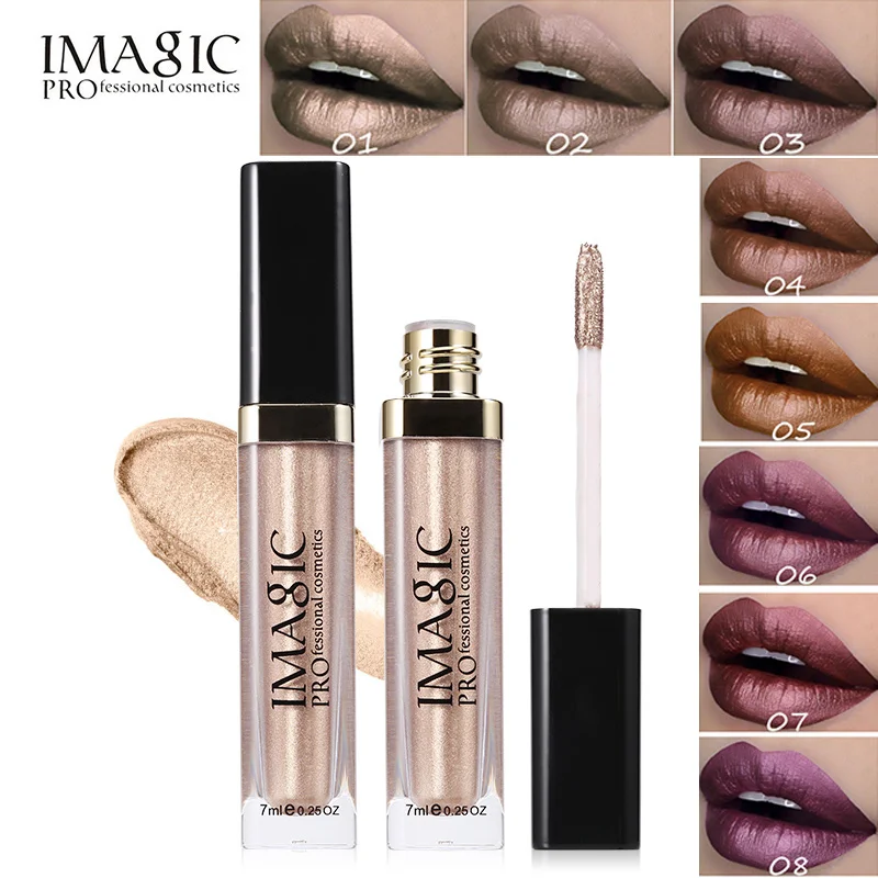 

Imagic Brand New Makeup Non-sticky Metal Lip Gloss Set 8 Color Shimmer Lipgloss Waterproof Metallic Lipstick Lip Kit Batom Hot