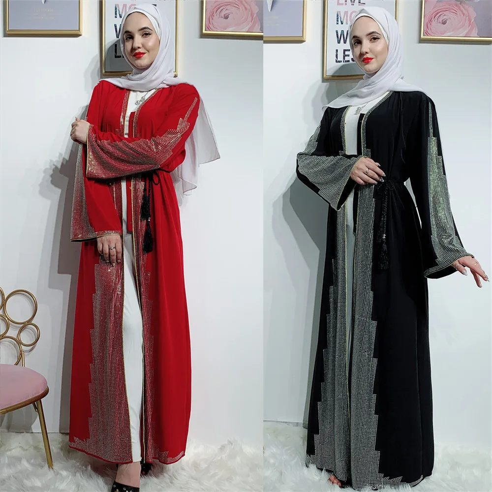 Роскошный женский кардиган кимоно кафтан ручная работа украшение алмаз платье из Дубая исламский, мусульманский платье абайя кафтан Катар Турецкая одежда