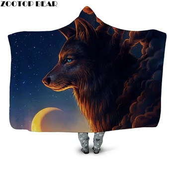 

Night Guardian 3D Printed Plush Hooded Blanket for Adults Youth Children Warm Wearable Fleece Throw Blanket Home Office Washable