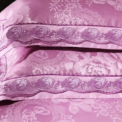 White Silver Color Jacquard Luxury Bedding sets 4/6 Pcs Queen/King size lace cotton Stain Bed set Bed linen Duvet cover pillow 89