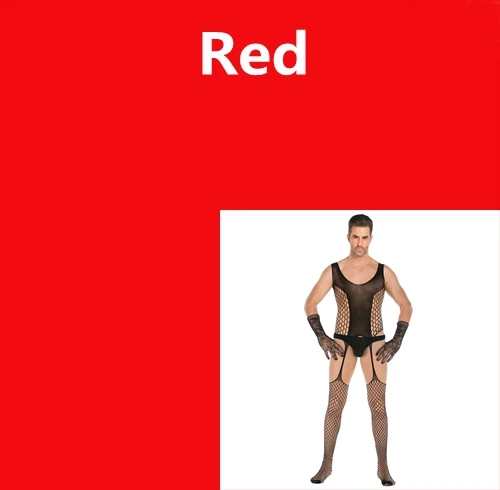 Боди+ перчатки набор мужской открытый файл Забавный искушение высокая стрейч жаккардовый комбинезон сетка кружева чулок - Цвет: Красный
