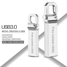 Buy New 2019 usb flash drive 32gb metal USB 3.0 usb stick 4gb 8GB 16GB pendrive 64gb grey Keychain pen drive 128GB Free print LOGO Free Shipping