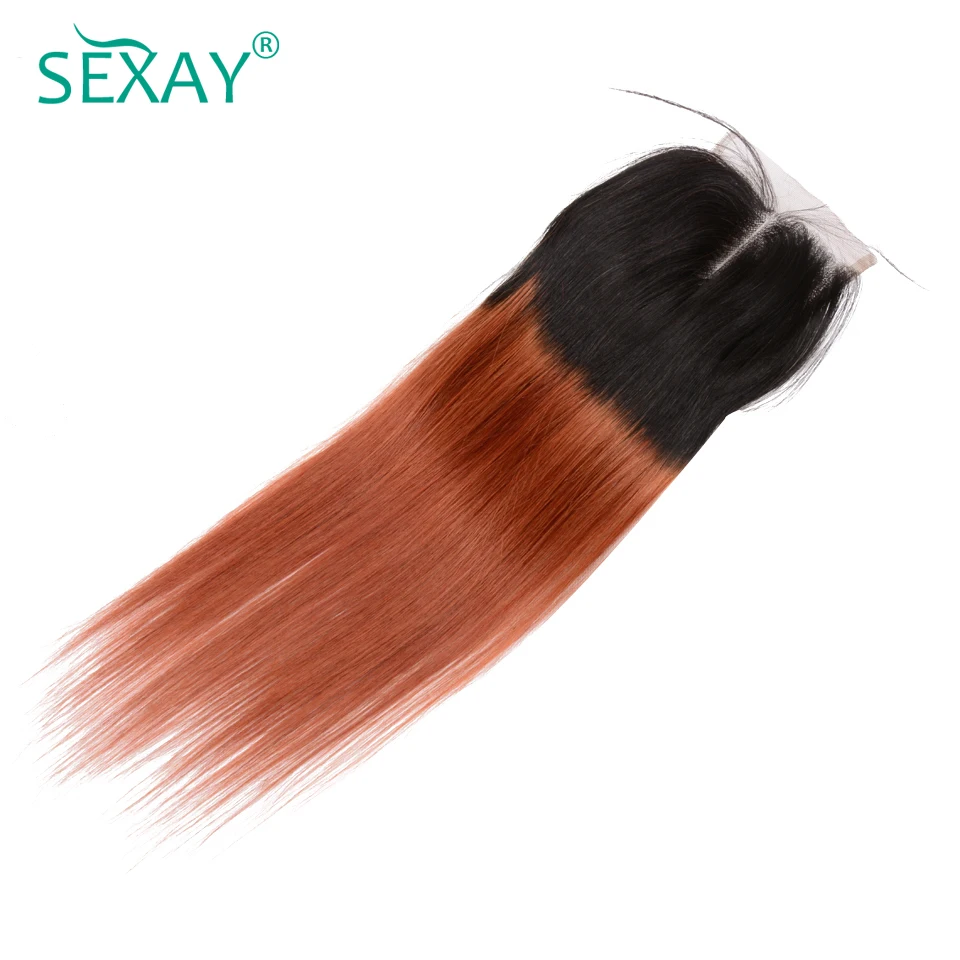 Sexay Ombre Color Hair Brazilian Straight Hair Lace Closure With Baby Hair 2 Tone 1B/350 Orange Color Hair Non Remy Lace Closure