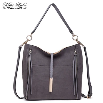 

Miss Lulu Women Designer Shoulder Handbags Ladies High Quality Suede Leather Hobo Bags Tassel Top-handle Bags Large Totes YD1715