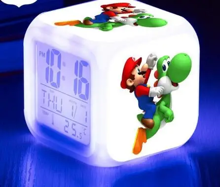 Светодиодный Будильник, 7 цветов, супер часы Mario, сменные цифровые часы, мигающие электронные настольные часы, reloj despertador, подарок на Рождество - Цвет: Светло-зеленый