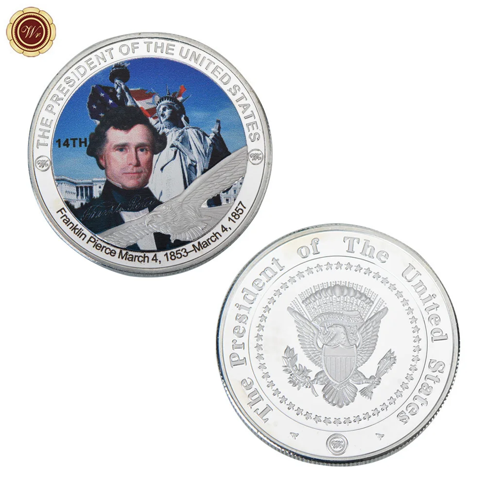 14th WR Статуя Свободы Challenge Coin US 16th President Abraham Lincoln памятная Серебряная монета Редкие сувенирные подарки - Цвет: 14th