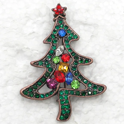 

Antique copper Rhinestone Christmas tree Pin brooches C420 E3