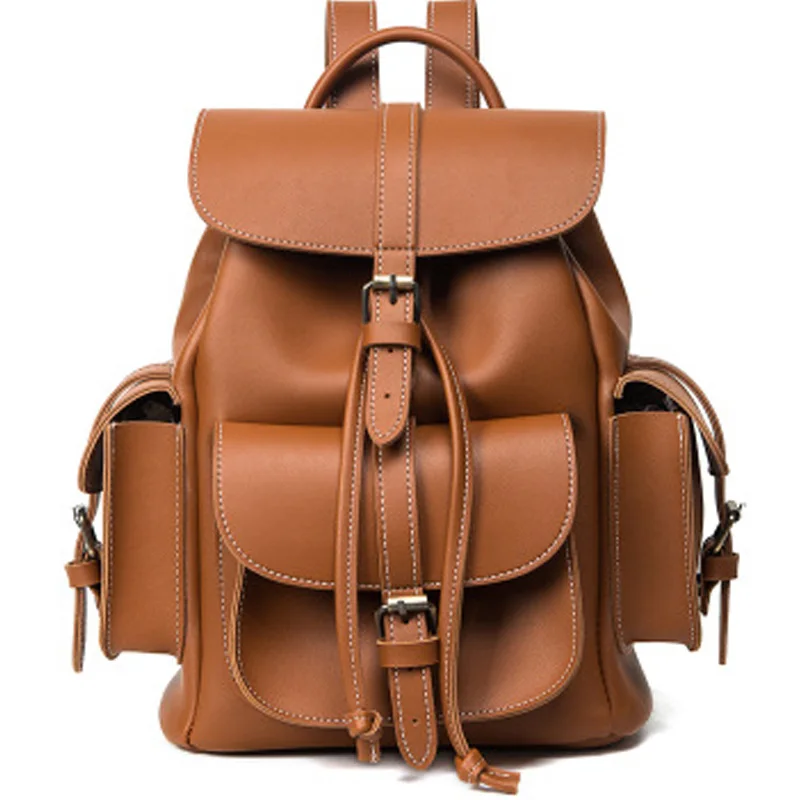 2017 New Fashion Backpacks for women Muli Pockets military drawstring cover bags PU leather traveling school