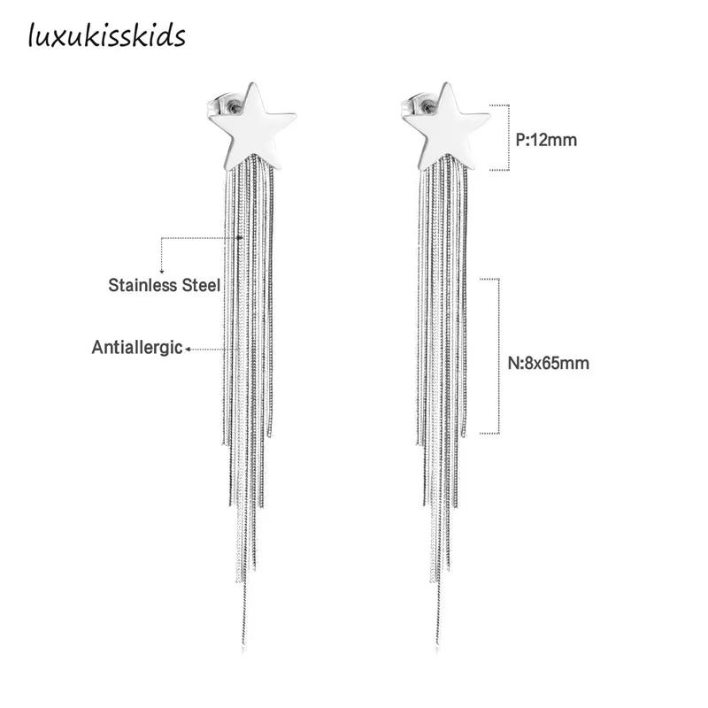 Luxukissids Корейская кисточка звезда серьги наборы 316L нержавеющая сталь Висячие ювелирные изделия Комплект сережек для женщин вечерние Золотые/серебряные серьги