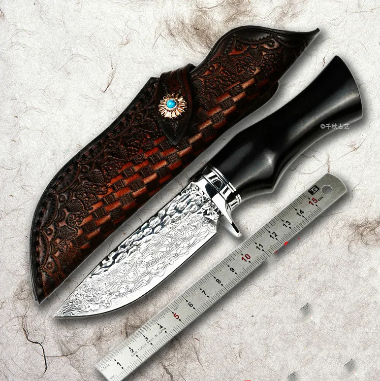 

Peace Blade Tactical Survival Best Hunting VG10 Steel Core Camping Damascus Top Straight Knife 3 Color Handle Collection Knives