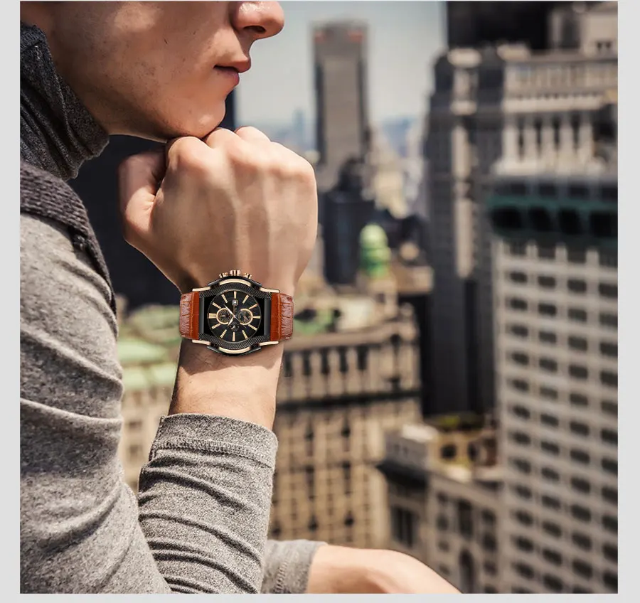 05High Quality Watches BOAMIGO Brand Mens Army Watch Leather Band Water Resistant Auto Date Relogio Masculino De Luxo Alloy Case   (1)