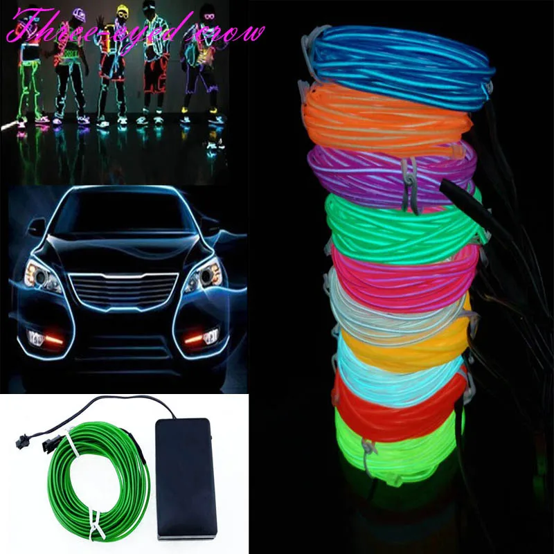 

2016 new 10 Colors 10M EL Wire Tube Rope 4AAA Battery Powered Flexible Neon Cold Light Car Party Wedding Decor Free shipping