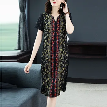 

Elegant V-neck Short Sleeve Dresses Women for Tunic Summer Beach Sun Casual Femme Vestidos Lady Women Clothing Dress Plus Size