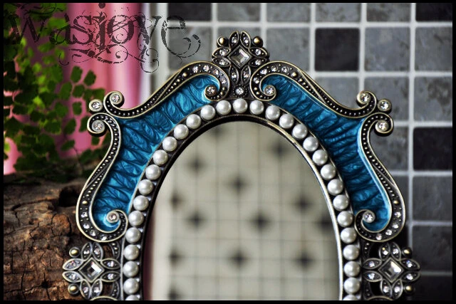 Рабочего Косметическая зеркальным цветочным ювелирные изделия с тиснением жемчужно-инкрустированных металлический каркас украшение стола зеркало для макияжа белый J2194A