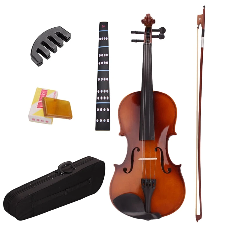 4/4 Full Size Natural Acoustic Violin Fiddle With Case Bow Rosin Mute Stickers - Цвет: Wood color