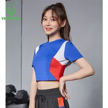 Летние женские футболки для йоги топы Спортивные Фитнес-Спорт обрезанный Женский Топ Футболка тренировочная спортивная одежда плюс размер