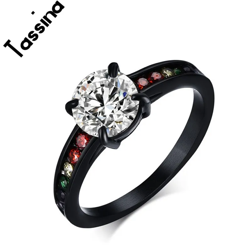 

Tassina Stainless Steel Rainbow Ring Women Jewelry 8mm CZ Ring For Woman Lesbian Gift Gay Pride Jewelry TNPR021