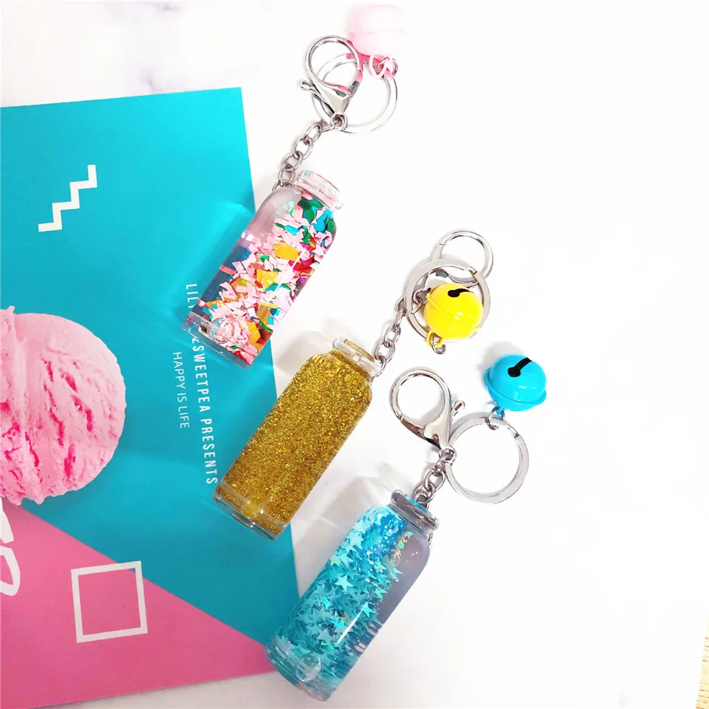 

2019 Fashion Liquid Quicksand Sequin Keychain Fantasy Drift Bottles Keyring Gift Pendant for Women Bag Car Key Pendant Jewelry