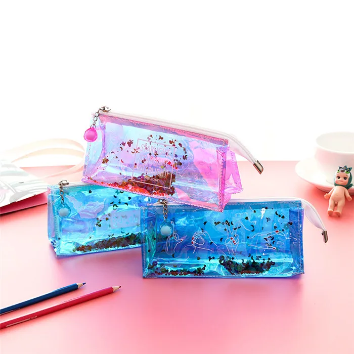 Fashion Harajuku Charms Zipper Hologram Metallic Color Sequin Transparent Laser Pencil Case Woman Cosmetics Makeup Bag Handbag (37)