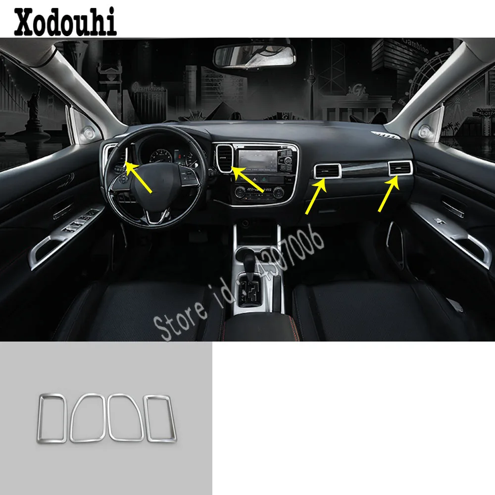 

Car cover ABS silver vent outlet Middle air condition panel Control trim frame lamp 4pcs For Mitsubishi Outlander 2016 2017 2018