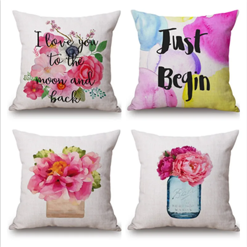 Watercolor flowers Cushions Cover Watercolor Heart Home Decor Linen