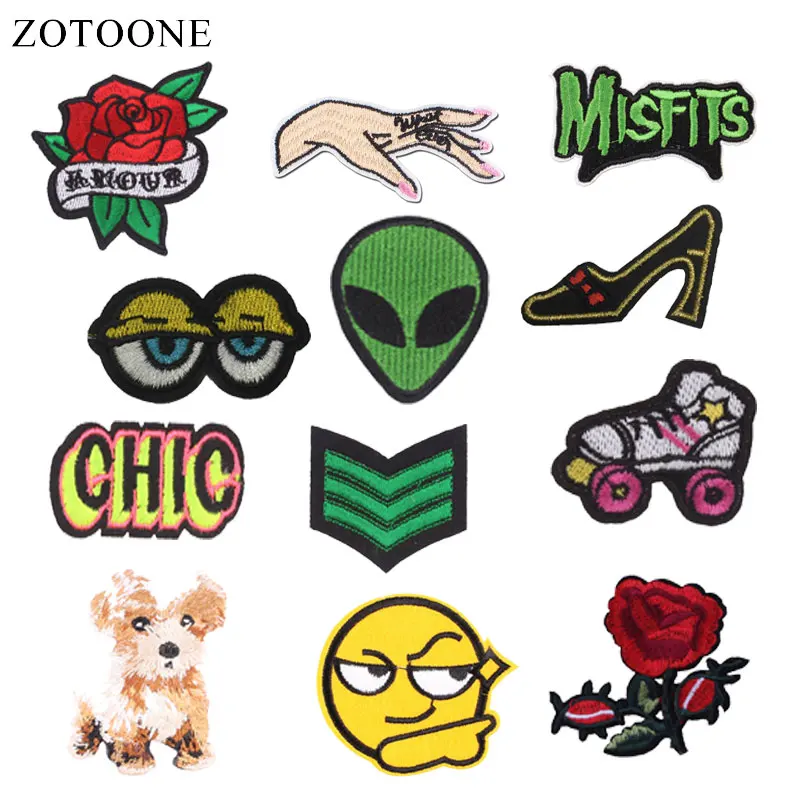 

ZOTOONE Letter Patches Alien Flower Stickers Diy Iron on Clothes Heat Transfer Applique Embroidered Applications Cloth Fabric G