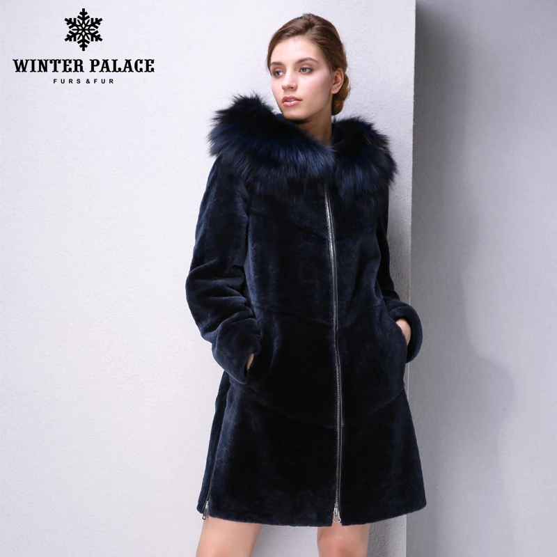 Autumn sheep coat women mouton fur coat,real fur coat Fox Mao brim Hat,Brown, Blue, optional fur coats New Trend WINTER PALACE
