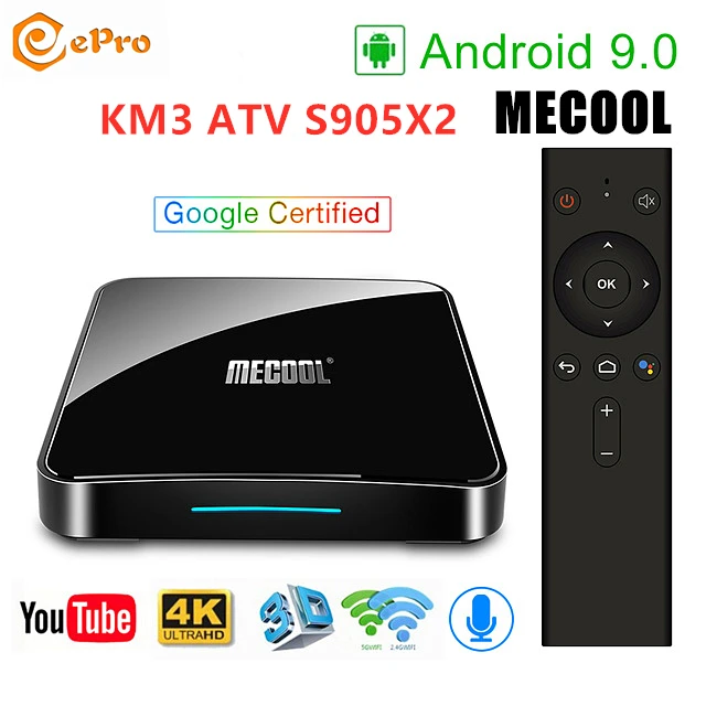 

MECOOL KM3 ATV Android 9.0 Amlogic S905X2 Quad Core Smart TV Box Mecool KM3 TV Box 4G RAM 64 ROM Voice Input 2.4GWIFI mecool km3