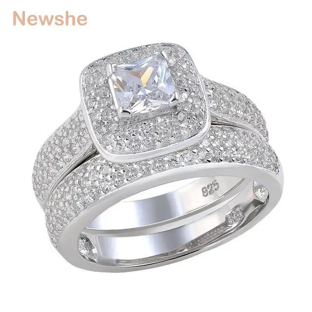 newshe 226 ct princess cut aaa cz 925 sterling silver halo wedding ring set engagement band - Halo Wedding Ring Sets newshe 226 ct princess cut aaa cz 925 sterling silver halo wedding ring set engagement band - Halo Wedding Ring Sets