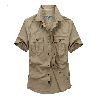 

IN-YESON Brand Clothing Men Shirt Solid Color Pockets Decoration Loose Cargo Tooling Shirts camisas para hombre Plus Size M-5XL