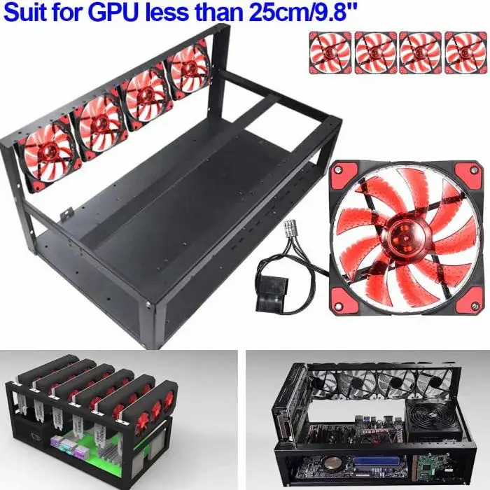 Новый Сталь Монета 6 GPU добычи Рог Алюминий чехол/4 Вентиляторы для Eth zec/Bitcoin подходят под 25 см GPU em88