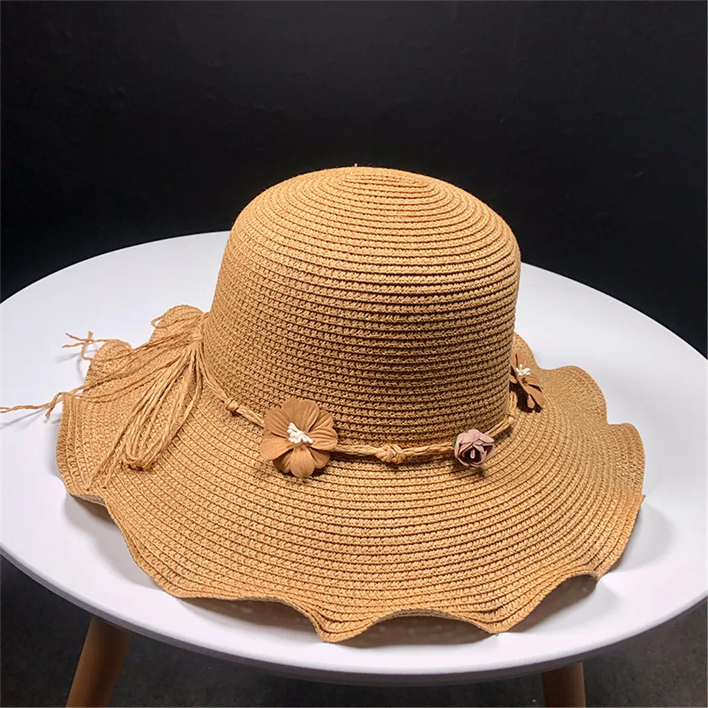قبعات للحماية من الشمس للنساء الصيف قبعة القش قبعة قناع عارضة واسعة الحواف المرنة طوي القش زهرة قبعة للشاطئ الشاطئ كاب T424
