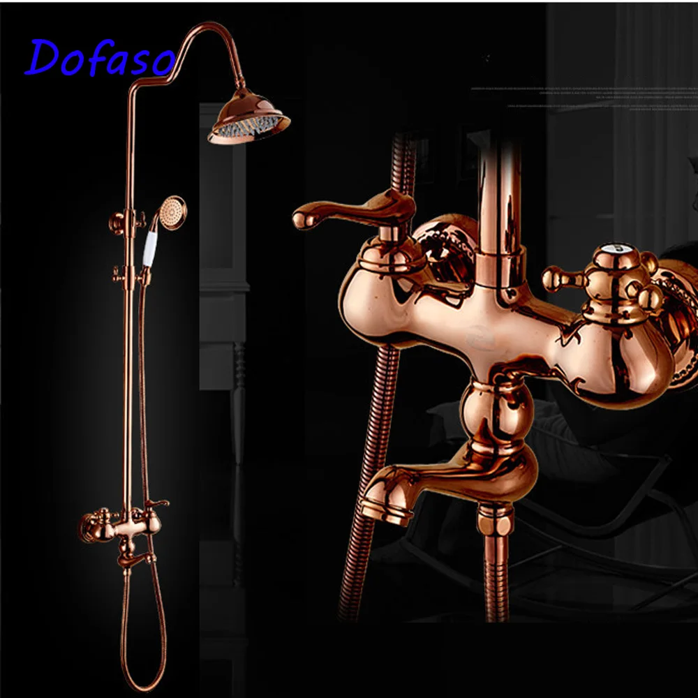 

Dofaso luxury Oil Rubbed Bronze Bathroom Shower Faucet Kit Rose Golden Wall Mount Bath shower set mixer