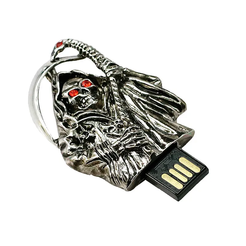 Металл алмазный череп голова череп цепь USB флешка 64 ГБ USB2.0 накопитель 32 ГБ памяти USB Stick U диск флешки 16 ГБ 8 ГБ 4 ГБ