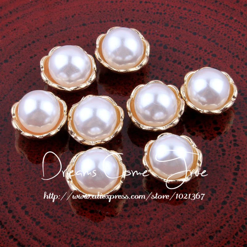 

50pcs/lot 13MM 2Colors Newborn Bright Round Buttons For Wedding Invitation Handmade Pearl Decorative Buttons For Flower Centre
